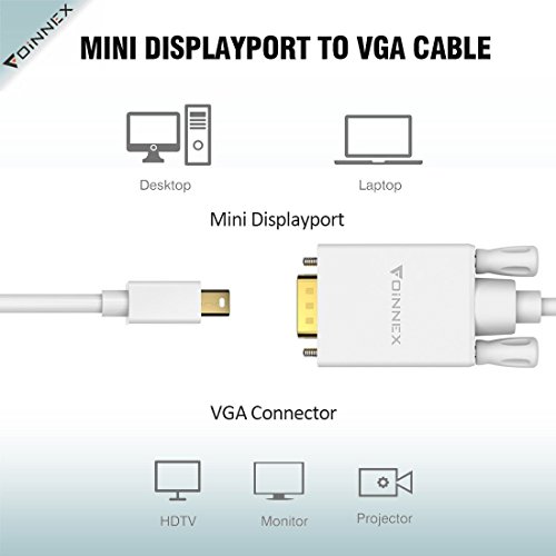 Cable Mini Displayport vers VGA (1,8 m, Plaque Or), Foinnex DP (Thunderbolt) pou