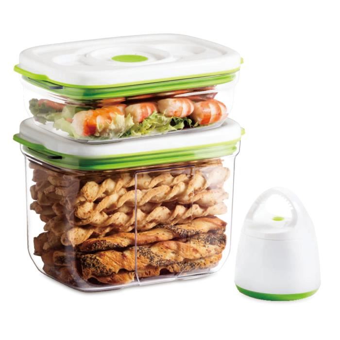 FOSA Kit de mise sous vide alimentaire en recipients - 1000-2300 ml - Blanc et vert