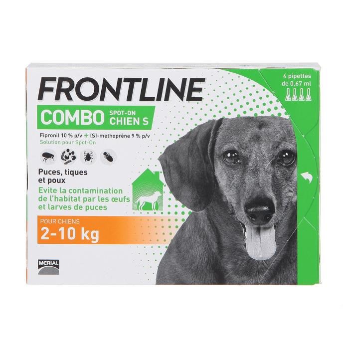 Frontline Combo Chien - Anti-puces Anti-tiques Pour Chien S - 2-10kg - 4 Pipettes