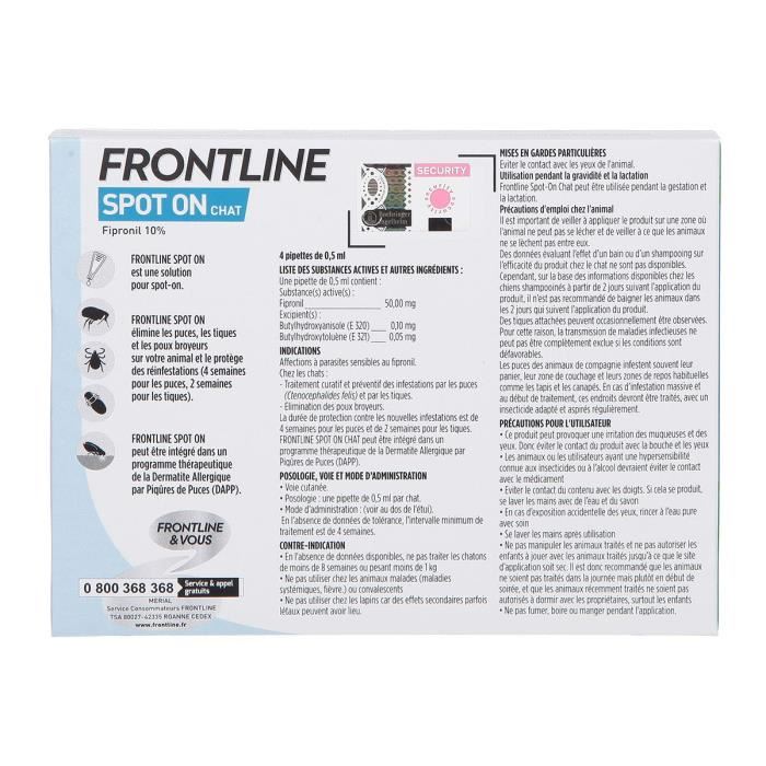 Frontline Spot On Chat 4 Pipettes Puces Tiques Et Poux