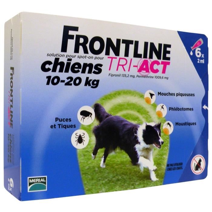Frontline Tri Act Chiens M 10 A 20 Kg 6 Pipettes Puces Tiques Moustiques Phlebotomes Et Mouches Piqueuses