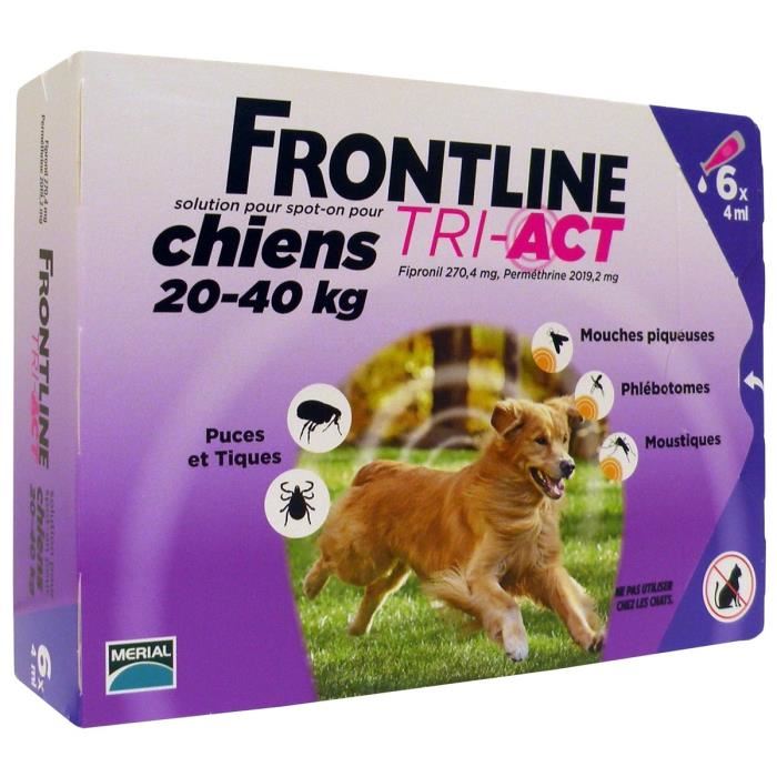 Frontline Tri Act Chiens L 20 A 40 Kg 6 Pipettes   Puces Tiques Moustiques Phlebotomes Et Mouches Piqueuses