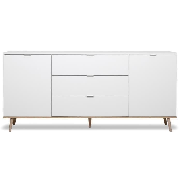Buffet Bas Decor Chene Et Blanc Scandinave 2 Portes Et 3 Tiroirs Goeteborg L 180 Cm