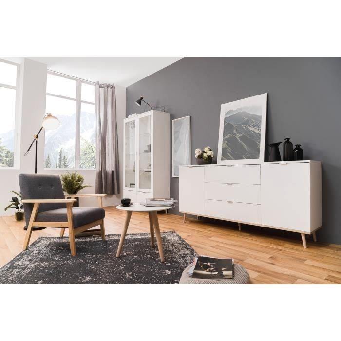Buffet Bas Decor Chene Et Blanc Scandinave 2 Portes Et 3 Tiroirs Goeteborg L 180 Cm