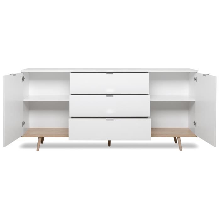 Buffet Bas Decor Chene Et Blanc Scandinave 2 Portes Et 3 Tiroirs Goeteborg L 180 Cm