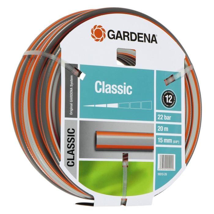 Tuyau D'arrosage Classic Gardena - Longueur 20m - Ø15mm - Haute Resistance Pression 22 Bar - Garantie 12 Ans