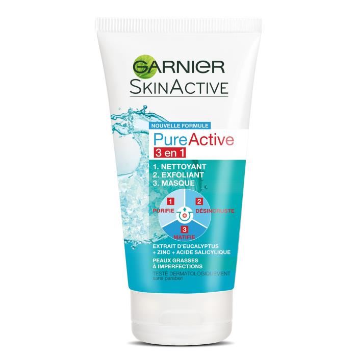 Garnier Pureactive 3en1 Argile Nettoyant Anti Imperfections Visage 150 Ml - Tube 150 Ml