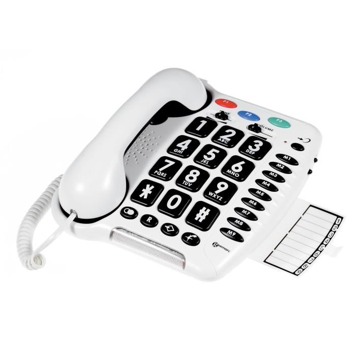 Telephone Fixe Amplifie Geemarc Cl 100 - Grandes Touches - Blanc
