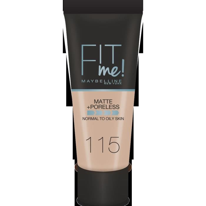 Maybelline New-york - Fond De Teint Fluide Fit Me Matte & Poreless - Peaux Normales A Grasses - Teinte : 115 Ivoire - 30 Ml