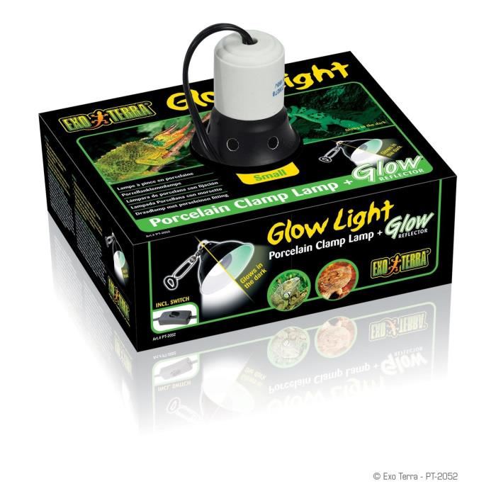 Lampe Declairage Pour Terrarium - Exo Terra - Glow Light S - Pince Avec Douille Porcelaine - Reflecteur Lumineux - Jour/nuit - 14cm