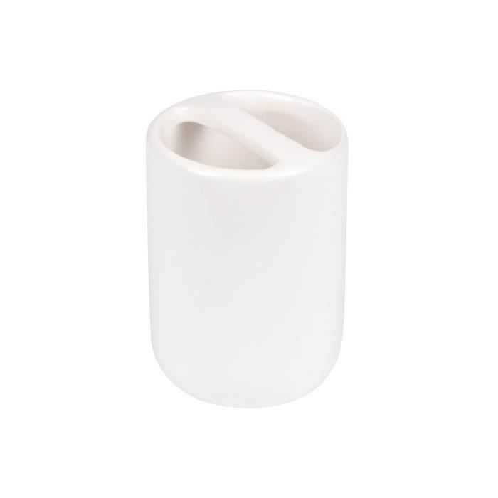 Gobelet Porte Brosse A Dent En Ceramique Coloree - Blanc - 7 X 10.5 Cm