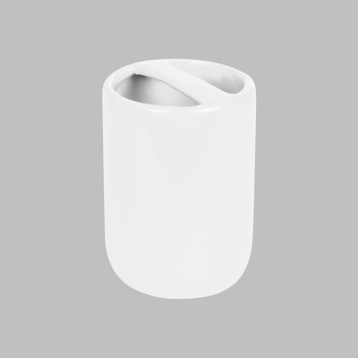Gobelet Porte Brosse A Dent En Ceramique Coloree - Blanc - 7 X 10.5 Cm