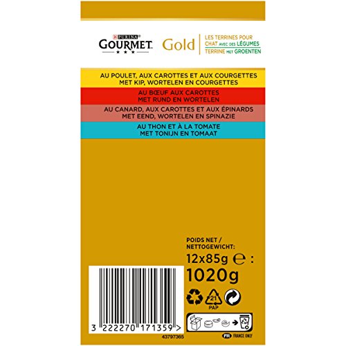 Gourmet Gold Les Terrines Aux Legumes Multivarietes - 12 X 85 G (x8) - Pour Chat Adulte