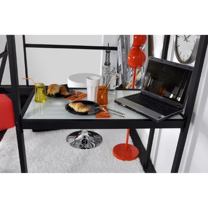 Grafik Lit Mezzanine Adulte Avec Sommier + Bureau Contemporain En Metal Laque Epoxy Anthracite - L 140 X L 190 Cm