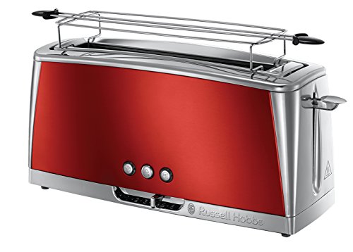 Grille-pain - Russell Hobbs - Luna Rouge Solaire - Fente Longue - 1420 W - Fonctions Rechauffage Et Decongelation