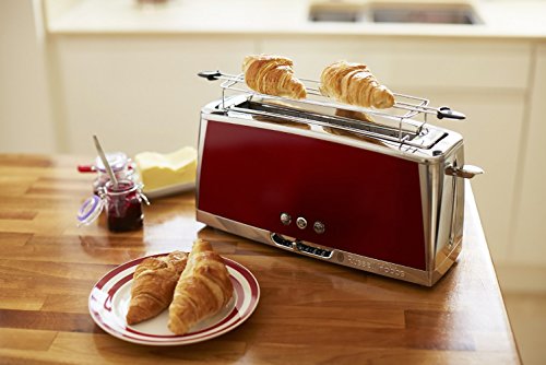 Grille-pain - Russell Hobbs - Luna Rouge Solaire - Fente Longue - 1420 W - Fonctions Rechauffage Et Decongelation