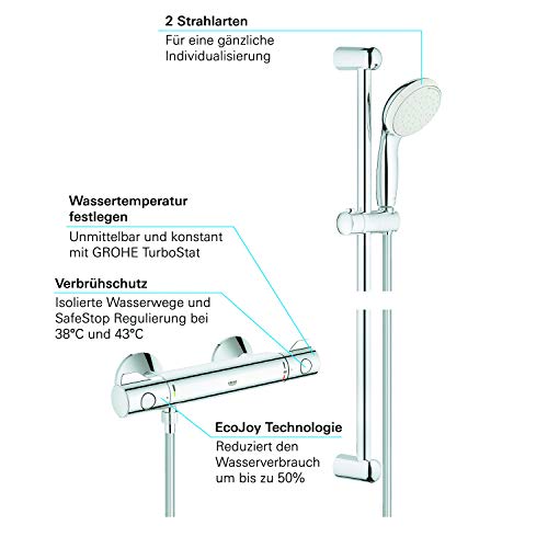 Grohe Grohtherm 800 Thermostat De Douche 34565001 Chrome, Avec Garniture De Douche Tempesta