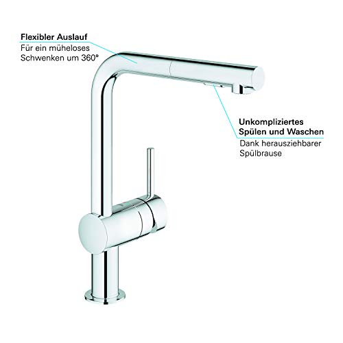 Robinetterie De Cuisine Grohe Minta 30274000 L Size Bec Douchette Chrome Starlight Silkm Easydock