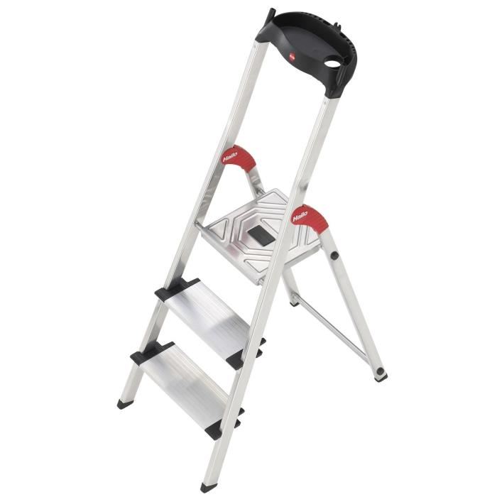 Escabeau Profistep Xxl 3 Marches - Hailo - Marches Antiderapantes Et Plateforme Aluminium