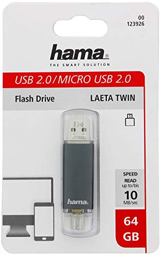 Memoire Supplementaire Usb Pour Smartphonetablette Hama Flashpen Laeta Twin Gris 64 Gb Usb 20 Micro Usb 20