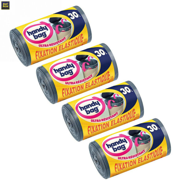 Handy Bag Lot De 4 Rouleaux De 15 Sacs - 30 L - Fixation Elastique