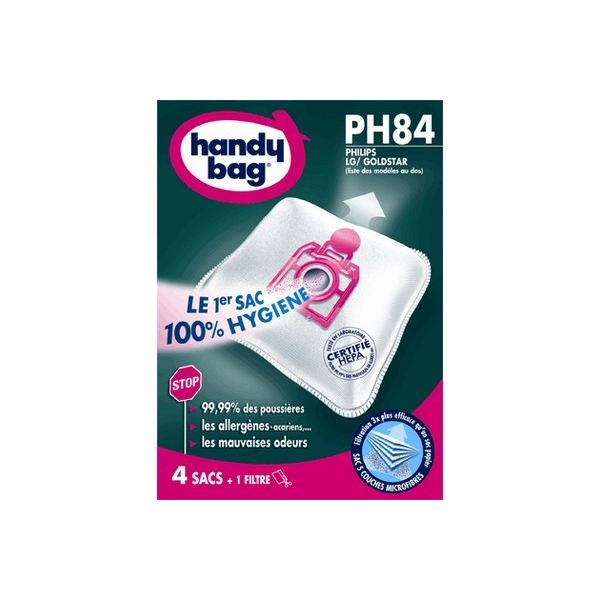 Lot De 4 Sacs Aspirateur Non Tisse Ph84 Pour Philips Handy Bag