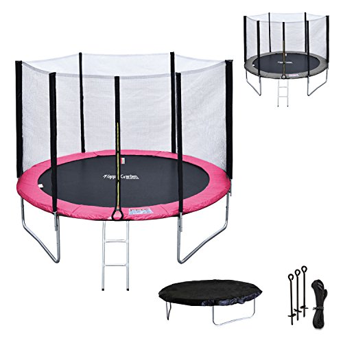 Pack Premium Trampoline 305cm Reversible Rose Gris Adelaide Filet Echelle Bache Et Kit Dancrage