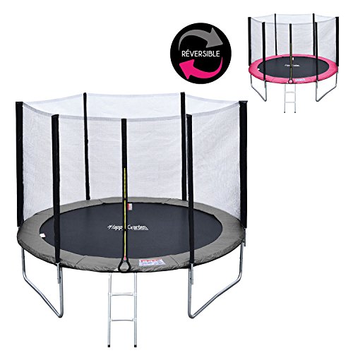 Pack Premium Trampoline 305cm Reversible Rose Gris Adelaide Filet Echelle Bache Et Kit Dancrage