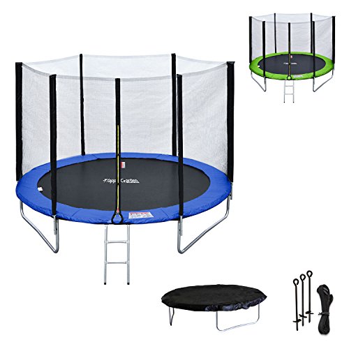 Pack Premium Trampoline 180cm Reversible Bleu / Vert Cairns + Filet Echelle Bache Et Kit Dancrage