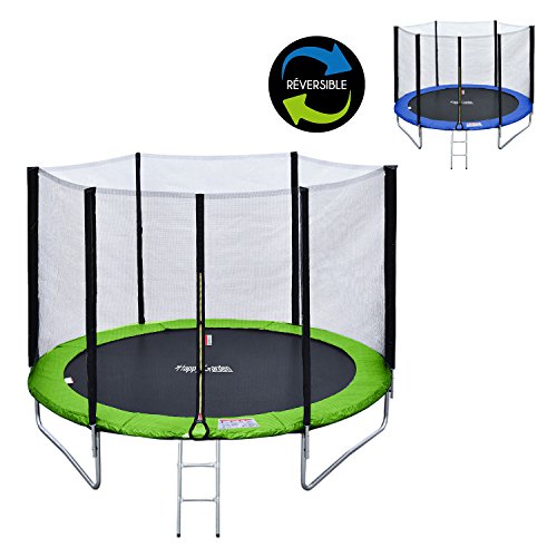 Happy Garden Pack Premium Trampoline reversible 180cm bleu et vert CAIRNS avec filet de protection, echelle, bache et kit d'ancrage