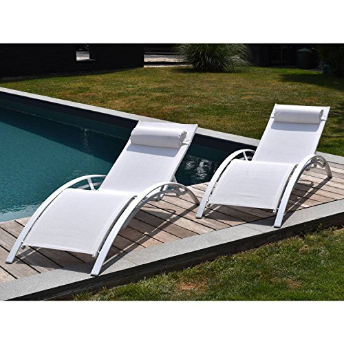 Happy Garden Lot De 2 Transats Galapagos En Textilene Blanc - Aluminium Blanc