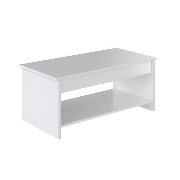 Table Basse Relevable Style Contemporain Blanc Mat L 100 X P50 X H44cm Happy