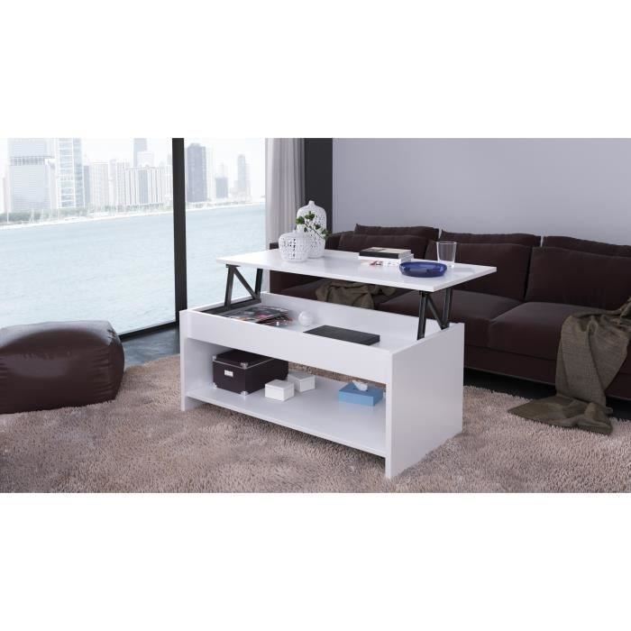 Table Basse Relevable Style Contemporain Blanc Mat L 100 X P50 X H44cm Happy