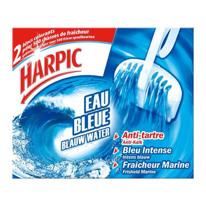 Harpic 2 Blocs Cuvette Wc Colorant Eau Bleue Anti Tartre Fraicheur Marine