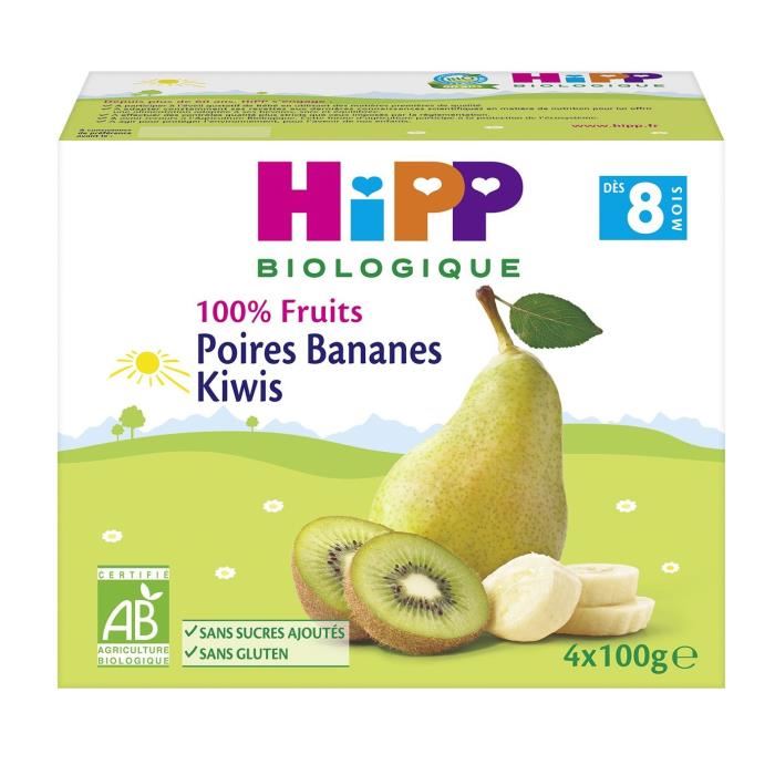 Hipp 100 Fruits 4 X 100 G Poires Bananes Kiwis 8 M