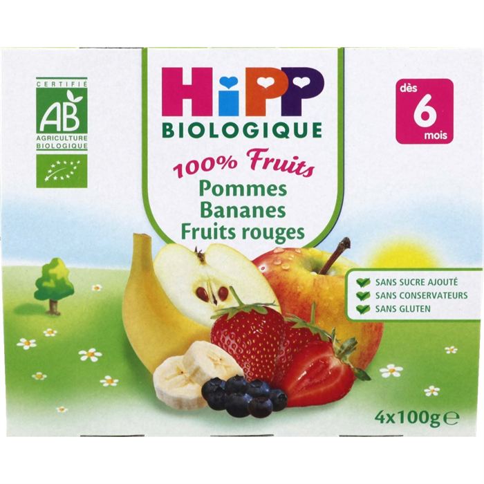 Hipp 100 Fruits 4 X 100 G Pommes Bananes Fruits Rouges 6m