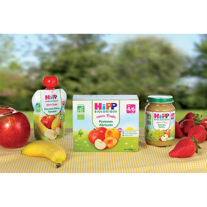 Hipp Bio 100% Fruits Coupelle Pommes Peches Mangues +8m Lot De 4 X 100g