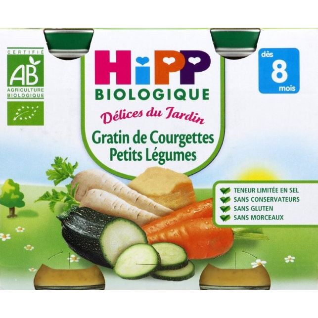 Hipp Bio Delices Du Jardin Gratin De Courgettes Petis Legumes +6m Lot De 2 X 190g