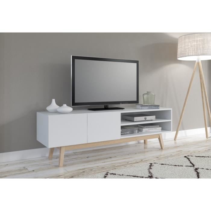 Meuble Tv - Home - 160cm - 2 Portes - 1 Niche - Blanc