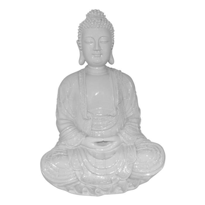 HOMEA Bouddha deco en polyresine 24.5x23.5xH35.5 cm blanc