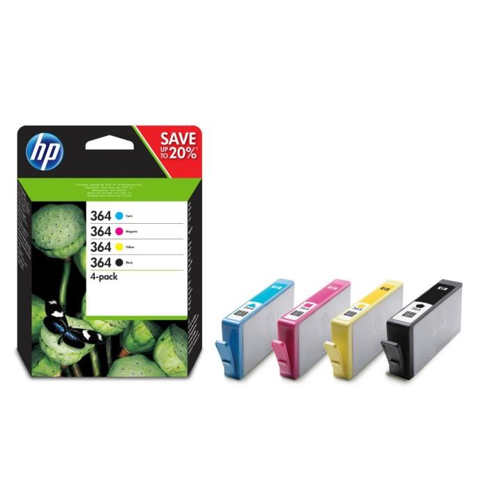 Hp 364 Pack De 4 Cartouches Dencre Noire Cyan Jaune Et Magenta Authentiques N9j73ae Pour Deskjet 3070a Photosmart 55256525