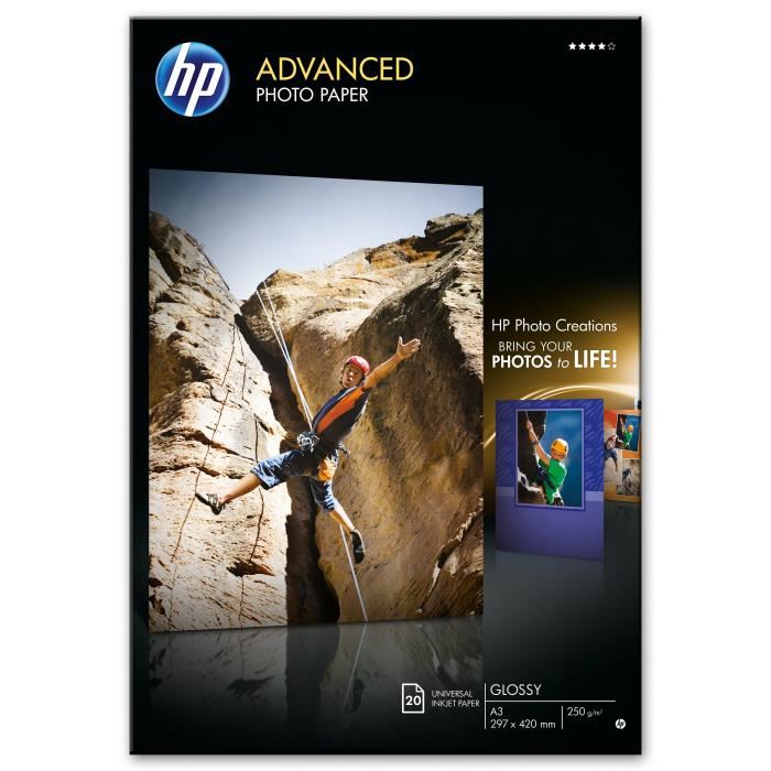 Q8697A HP Advanced Photo Paper Papier photo brillant A3 297 x 420 mm 250 gm2 20 feuilles 