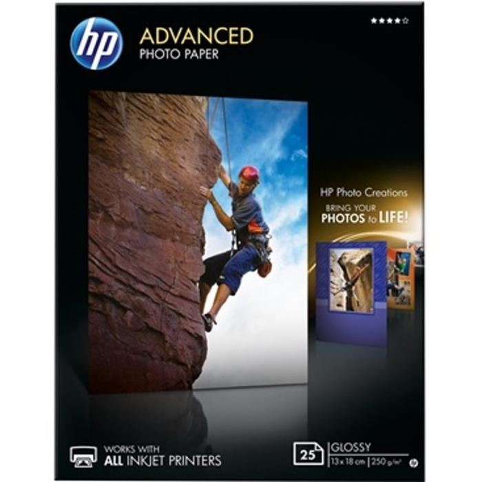 Hp Advanced Glossy Photo Paper - Papier Photo - Brillant - 25 Feuille(s) - 130 X 180 Mm