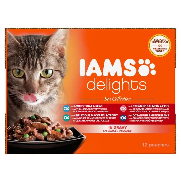 Iams Delights Multibox Saveurs De La Mer En Sauce (sea Collection) - Toutes Races - 12x85 G - Pour Chat Adulte