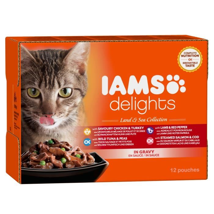 Iams Delights Multibox Saveurs Terre Et Mer En Sauce (land & Sea Collection) - Pour Chat Adulte - 12 X 85 G