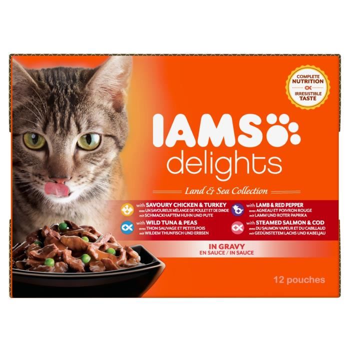 Iams Delights Multibox Saveurs Terre Et Mer En Sauce (land & Sea Collection) - Pour Chat Adulte - 12 X 85 G