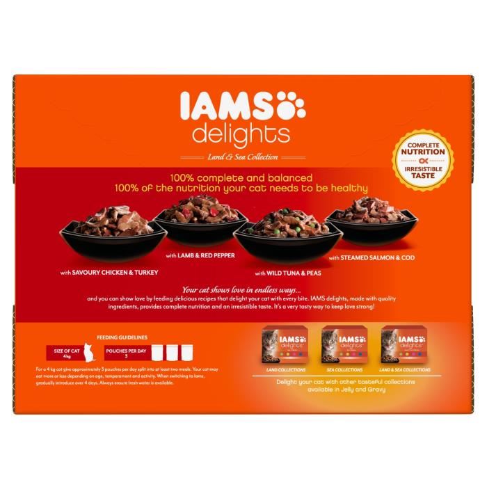 Iams Delights Multibox Saveurs Terre Et Mer En Sauce (land & Sea Collection) - Pour Chat Adulte - 12 X 85 G