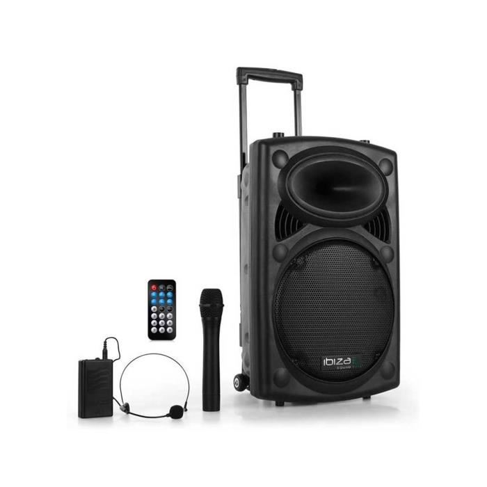 Ibiza Port12vhf-bt - Systeme Enceinte De Sonorisation Portable Autonome 12''/30cm Avec Usb, Bluetooth & 2 Micros Vhf