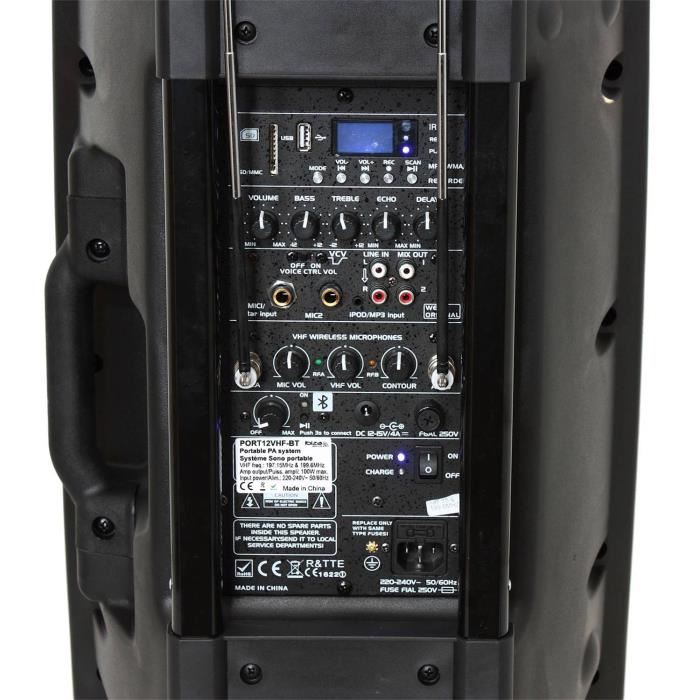 Ibiza Port12vhf-bt - Systeme Enceinte De Sonorisation Portable Autonome 12''/30cm Avec Usb, Bluetooth & 2 Micros Vhf