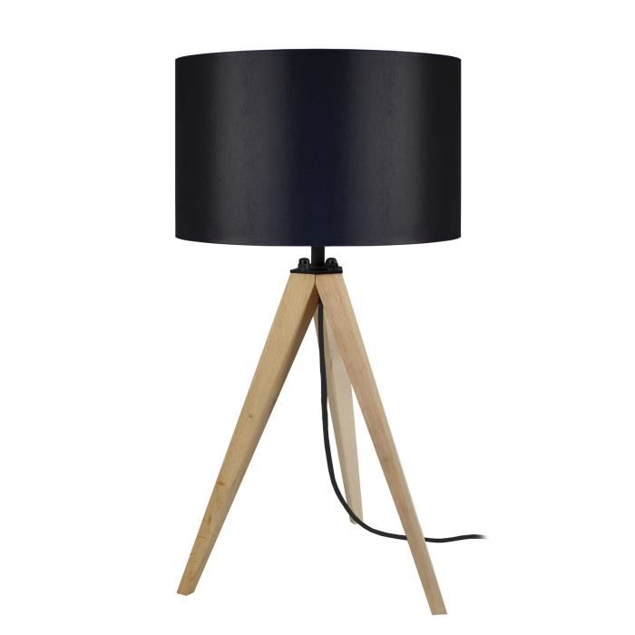 Tosel Lampe De Chevet Bois Naturel Et Noir Beige 30x54x54cm